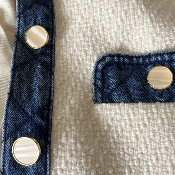SANDRO Chelby Tweed Denim Jacket White Blue Coat 38 6 Medium - Picture 9 of 10